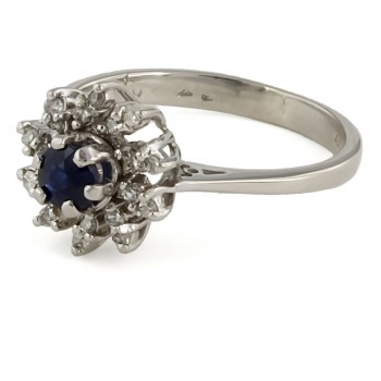 18ct white gold Sapphire/Diamond Cluster Ring size K